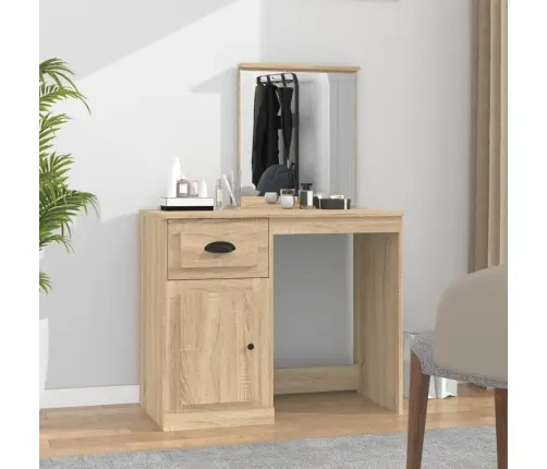 Peegliga Tualettlaud, Sonoma Tamm, 90X50X132,5 cm Tehispuit