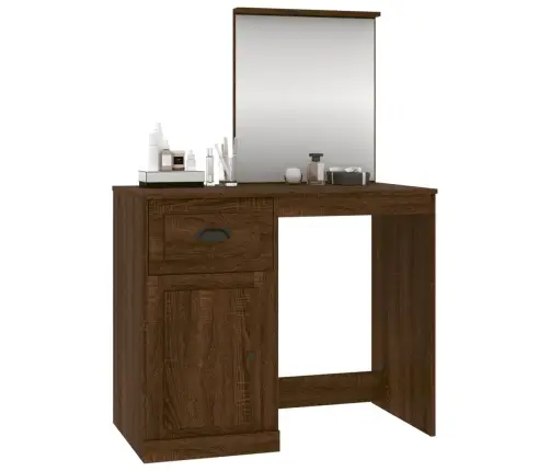 Peegliga Tualettlaud, Pruun Tamm, 90X50X132,5 cm Tehispuit