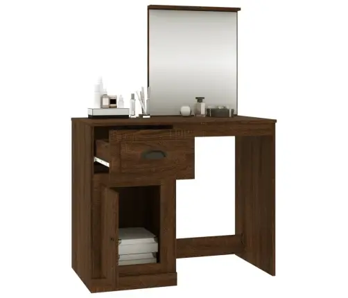 Peegliga Tualettlaud, Pruun Tamm, 90X50X132,5 cm Tehispuit