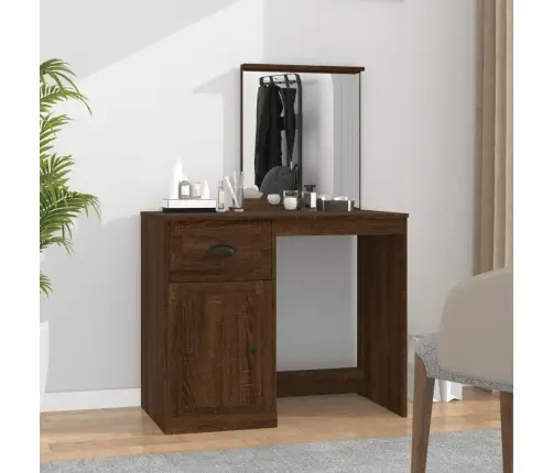 Peegliga Tualettlaud, Pruun Tamm, 90X50X132,5 cm Tehispuit