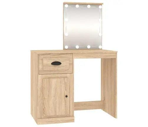 Spoguļgaldiņa Komplekts, Led, 90X50X132,5 Cm, Inženierijas Koks Vidaxl