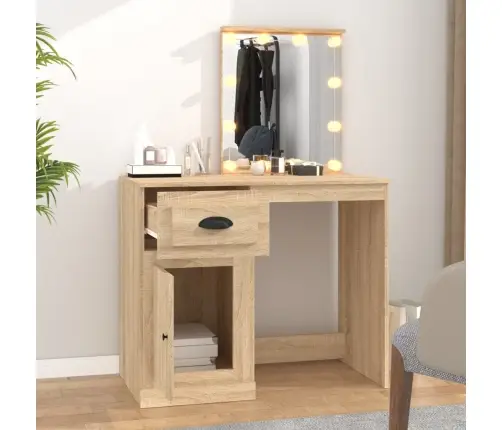 Spoguļgaldiņa Komplekts, Led, 90X50X132,5 Cm, Inženierijas Koks Vidaxl