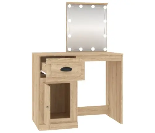 Spoguļgaldiņa Komplekts, Led, 90X50X132,5 Cm, Inženierijas Koks Vidaxl