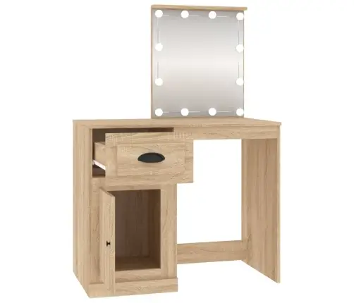 Spoguļgaldiņa Komplekts, Led, 90X50X132,5 Cm, Inženierijas Koks Vidaxl