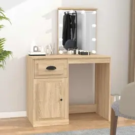 Spoguļgaldiņa Komplekts, Led, 90X50X132,5 Cm, Inženierijas Koks Vidaxl