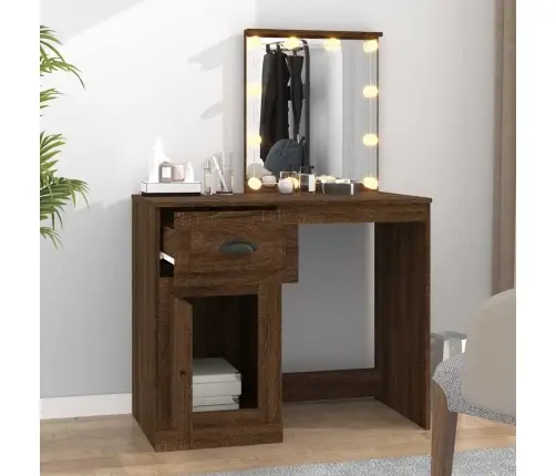 Spoguļgaldiņa Komplekts, Led, 90X50X132,5 Cm, Inženierijas Koks Vidaxl