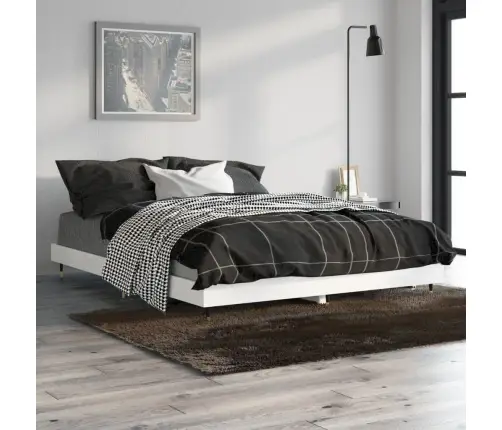 Voodiraam, Kõrgläikega Valge, 140 X 190 cm Tehispuit