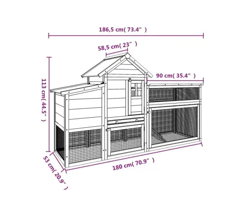 Vistu Būris, 186,5X58,5X113 Cm, Priedes Masīvkoks Vidaxl