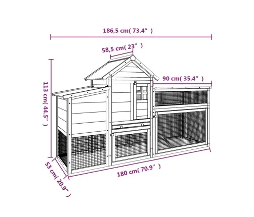 Vistu Būris, Pelēks, 186,5X58,5X113 Cm, Priedes Masīvkoks Vidaxl