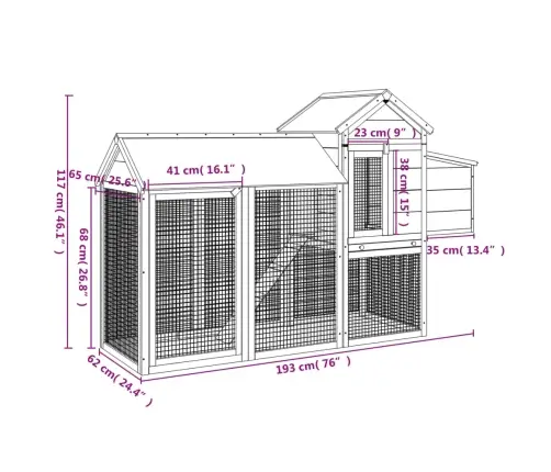 Vištidė, Rudos Spalvos, 193X65X117cm Pušies Masyvas