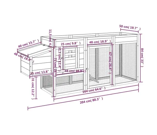 Vistu Būris, Brūns, 204X50X84 Cm, Priedes Masīvkoks Vidaxl