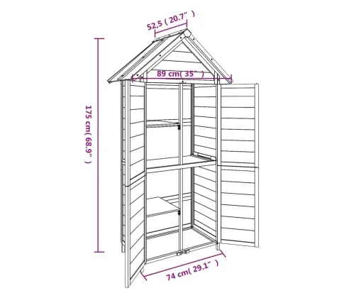 Dārza Instrumentu Šķūnis, 89X52,5X175 Cm, Priedes Masīvkoks Vidaxl