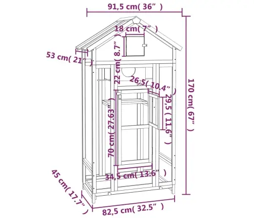 Namelis Paukščiams, Pilkas, 91,5X53X170cm Pušies Masyvas