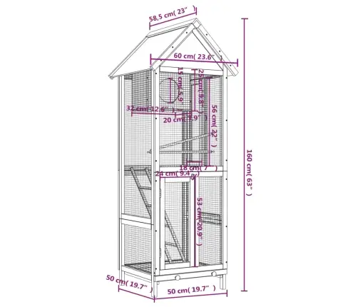 Linnumaja, Pruun, 60 X 58,5 X 160 cm Männipuit