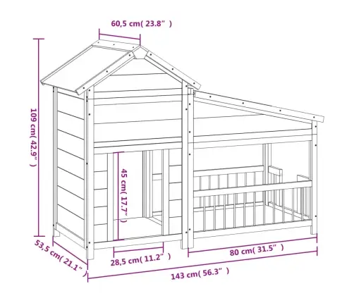 Šunų Būda, Moka, 143X60,5X109cm Pušies Medienos Masyvas