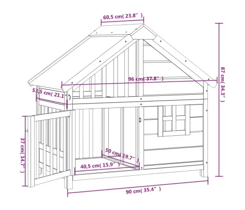 Koerakuut, Hall, 96 X 60,5 X 87 cm Männipuit
