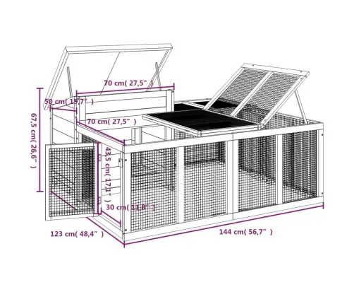 Triušių Narvas, Rudas, 144X123X67,5cm Pušies Medienos Masyvas