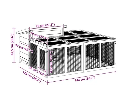 Triušių Narvas, Rudas, 144X123X67,5cm Pušies Medienos Masyvas