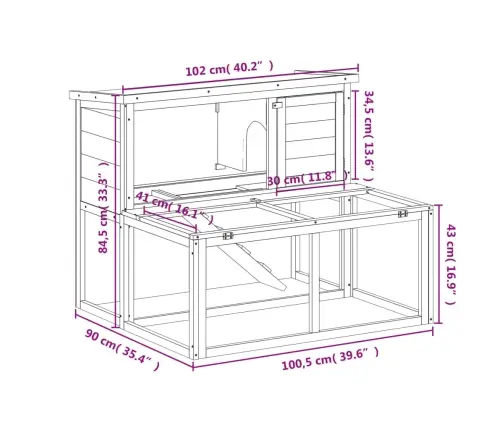 Küülikupuur, Hall, 102 X 90 X 84,5 cm Männipuit