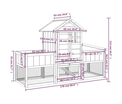 Triušių Narvas, Rudas, 170X63X113cm Pušies Medienos Masyvas