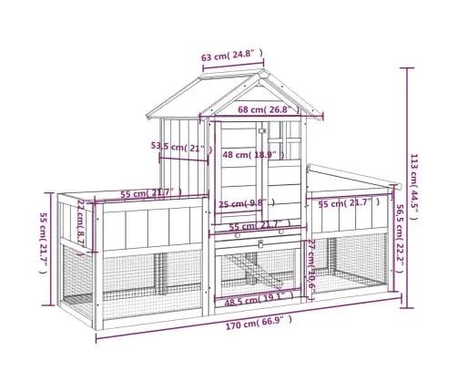 Trušu Būris, 170X63X113 Cm, Priedes Masīvkoks, Pelēks Vidaxl