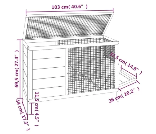 Küülikupuur, Pruun, 103 X 44 X 69,5 cm Männipuit
