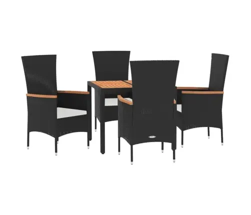 5-Daļīgs Dārza Mēbeļu Komplekts Ar Matračiem, Pe Pinums, Melns Vidaxl