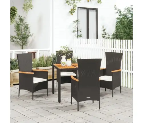 5-Daļīgs Dārza Mēbeļu Komplekts Ar Matračiem, Pe Pinums, Melns Vidaxl