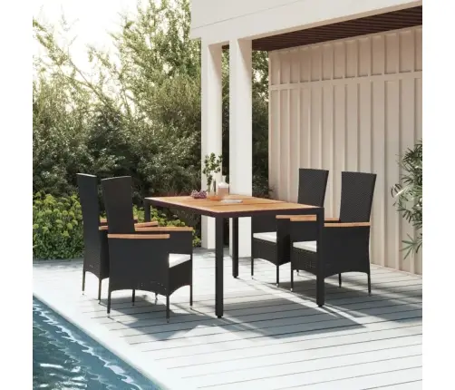 5-Osaline Aiamööbli Komplekt Patjadega, Must, Polürotang