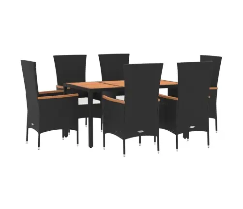 7-Daļīgs Dārza Mēbeļu Komplekts Ar Matračiem, Pe Pinums, Melns Vidaxl