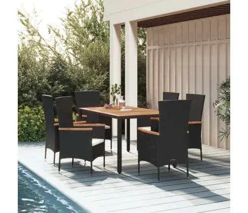 7-Daļīgs Dārza Mēbeļu Komplekts Ar Matračiem, Pe Pinums, Melns Vidaxl