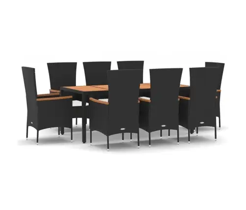 9-Daļīgs Dārza Mēbeļu Komplekts Ar Spilveniem, Melns, Pe Pinums Vidaxl