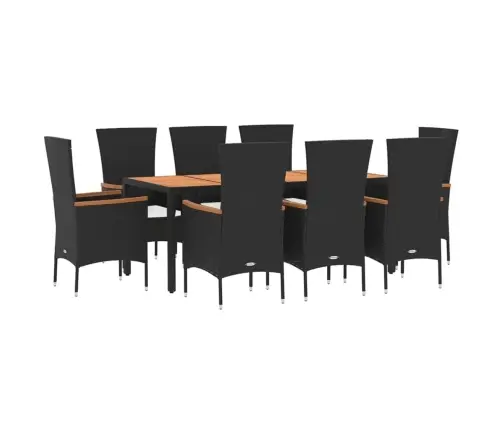 9-Daļīgs Dārza Mēbeļu Komplekts Ar Spilveniem, Melns, Pe Pinums Vidaxl