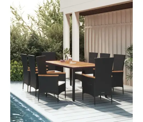 9-Daļīgs Dārza Mēbeļu Komplekts Ar Spilveniem, Melns, Pe Pinums Vidaxl