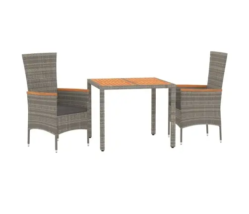 3-Daļīgs Virtuves Mēbeles Ar Spilveniem, Pelēka Pe Rotangpalma Vidaxl