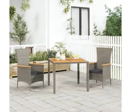 3-Daļīgs Virtuves Mēbeles Ar Spilveniem, Pelēka Pe Rotangpalma Vidaxl