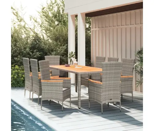 9-Osaline Aiamööbli Komplekt Patjadega, Hall, Polürotang