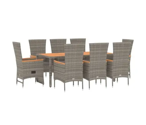 9-Osaline Aiamööbli Komplekt Patjadega, Hall, Polürotang