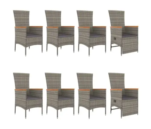 9-Osaline Aiamööbli Komplekt Patjadega, Hall, Polürotang