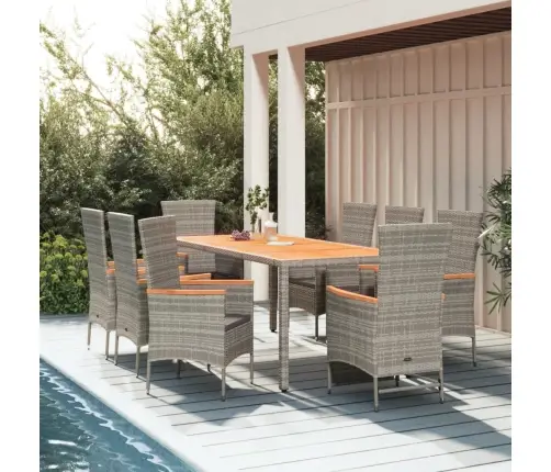 9-Osaline Aiamööbli Komplekt Patjadega, Hall, Polürotang