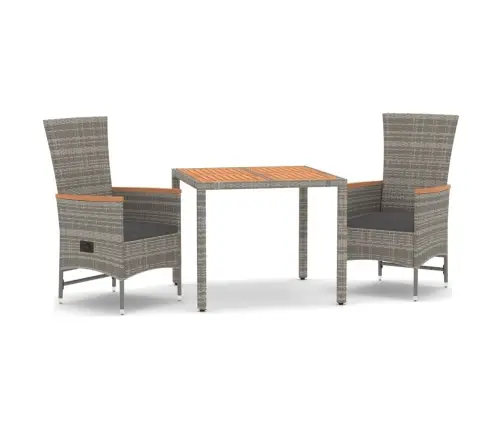 3-Daļīgs Virtuves Mēbeles Ar Spilveniem, Pelēka Pe Rotangpalma Vidaxl