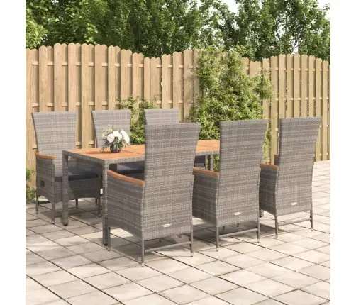 7-Daļīgs Dārza Mēbeļu Komplekts Ar Matračiem, Pelēks, Pe Pinums Vidaxl