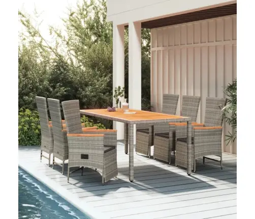 7-Daļīgs Dārza Mēbeļu Komplekts Ar Matračiem, Pelēks, Pe Pinums Vidaxl