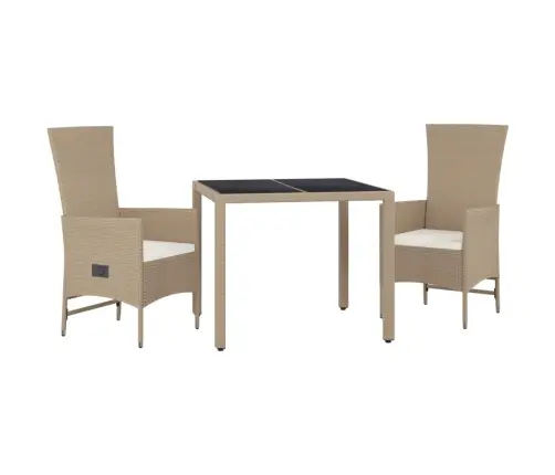 3-Daļīgs Dārza Mēbeļu Komplekts, Matrači, Bēša Pe Rotangpalma Vidaxl