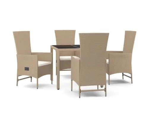 5-Daļīgs Dārza Mēbeļu Komplekts, Matrači, Bēša Pe Rotangpalma Vidaxl