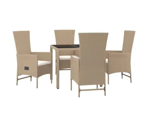 5-Daļīgs Dārza Mēbeļu Komplekts, Matrači, Bēša Pe Rotangpalma Vidaxl