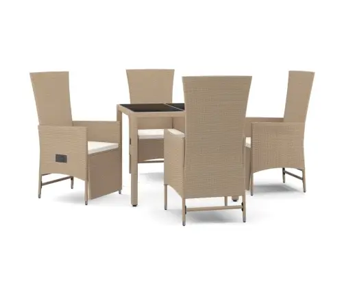 5-Daļīgs Dārza Mēbeļu Komplekts, Matrači, Bēša Pe Rotangpalma Vidaxl