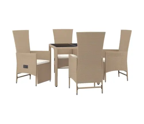 5-Daļīgs Dārza Mēbeļu Komplekts, Matrači, Bēša Pe Rotangpalma Vidaxl