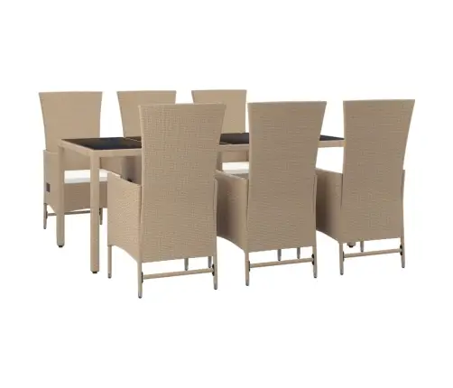 7-Daļīgs Dārza Mēbeļu Komplekts, Matrači, Bēša Pe Rotangpalma Vidaxl