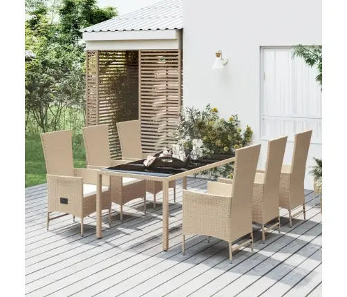 7-Daļīgs Dārza Mēbeļu Komplekts, Matrači, Bēša Pe Rotangpalma Vidaxl